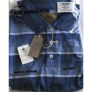 Gold Tri-Mountain Blue White StripePolo Shirt Short Sleeve Men's Size M NWT